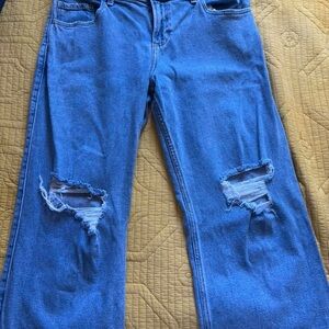 Hollister Women's Straight Leg Ripped Blue Jeans